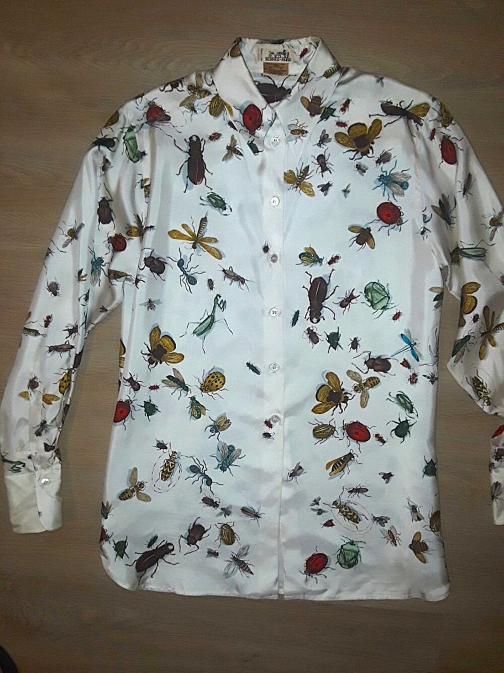 HERMES silk blouse "Les Insectes" by Hugo Grygkar--extremely RARE
